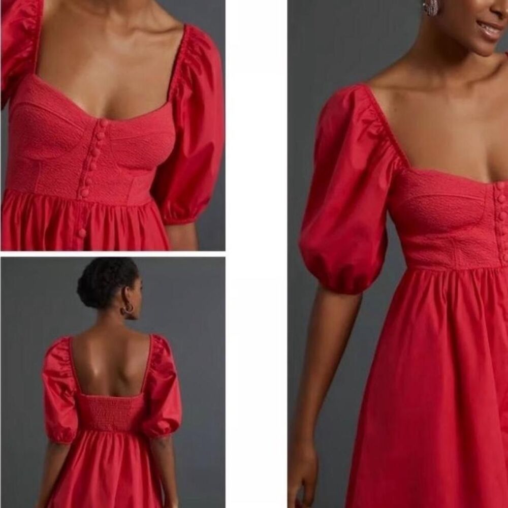 Anthropologie Maeve puff-sleeve sweetheart mini dress // Small